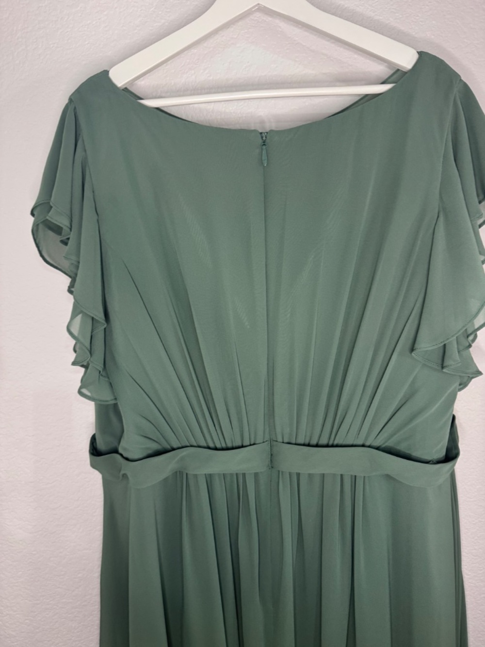 Azazie Daphne A-Line Ruffled Chiffon Floor-Length Bridesmaid Dress in Eucalyptus - Picture 7 of 14